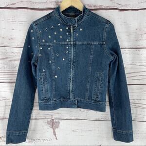 FUBU - The Collection denim jacket snap and grommet accents vintage 90s